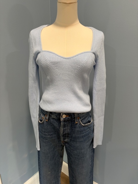 Old Navy Sweaters - Old Navy Ribbed Sweetheart Neck Crop Sweater Blue Long Sleeve Top Size M NWT